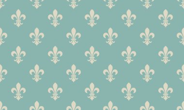Pastel mavisi ve bej renginde zarif fleurdels deseni. Özgeçmiş, web sitesi tasarımı ya da tekstil baskıları için mükemmel. Bu klasik, tekrarlayan motif sofistike ve zamansız stili çağrıştırıyor..