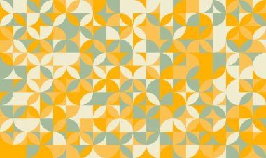 Sıcak sonbahar renklerinde soyut geometrik desen. Birbirine kenetlenmiş daireler ve kareler içeren kusursuz bir tasarım, arka plan, tekstil veya web sitesi tasarımı için mükemmel..