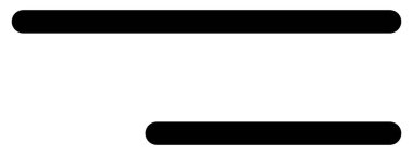 Pürüzsüz beyaz arka planda iki farklı uzunlukta siyah yuvarlak çizgi. UIUX, veri kavramları, ilerleme göstergeleri veya modern soyut sanat için çok yönlü bir değer.