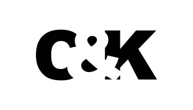 CK logosu cesur bir şekilde tasarlandı. Siyah beyaz kimlik sembolü. Modern tipografi simgesi. Şirket marka ikonu. En küçük iş şablonu.