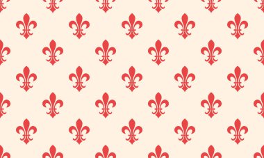 Kremalı arka planda zarif kırmızı fleurdelis deseni. Web sitesi geçmişi, kırtasiye veya tekstil tasarımları için mükemmel.