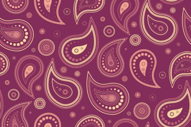 Bitki örtüsünde mürekkep çiçeği var. Nokta canlı bir varyasyonla tekrar ediyor. Kabile bohem ve geleneksel felç. Paisley kartının halı yönelimi.