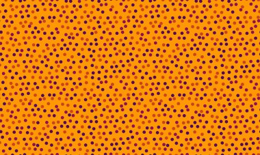 Kurnazca değişen turuncu ve koyu kırmızı noktalı soyut sonbahar deseni. Özgeçmiş, doku ve kumaş baskıları için çok yönlü bir tasarım sıcaklık, enerji ve sonbahar şenliklerini çağrıştırıyor.