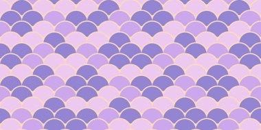 Pastel mor ve lavanta renginde üst üste binen kusursuz pullar. Özgeçmiş, tekstil ya da ambalaj tasarımı için mükemmel. Dinginlik ve karmaşıklık hissi uyandırıyor..