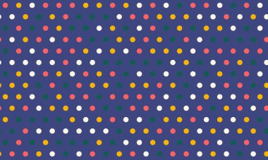 Koyu mavi bir arka planda çok renkli polka nokta deseni. Web sitesi afişleri, sosyal medya paylaşımları, tekstil tasarımları ve oyuncu markalar için mükemmel..