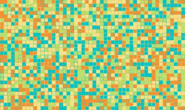 Canlı deniz mavisi, turuncu ve sarı karelerin soyut mozaik desenleri. Web sitesi arkaplanı, tekstil tasarımları veya modern, oyuncu bir grafik ögesi olarak ideal.