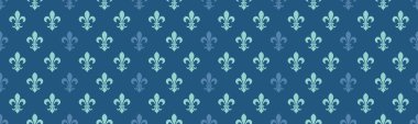 Mavi renkleri sakinleştirmek için tekrarlayan fleurdelis motiflerini içeren zarif, pürüzsüz bir desen. Web sitesi geçmişi, tekstil tasarımları ya da projelerinize kraliyet kültürü katmak için mükemmel..