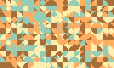 Orta yüzyıl modern geometrik soyut sanat. Sıcak toprak tonları ve serin su dengeli, vintageed bir tasarım yaratır. Web sitesi geçmişi, tekstil baskıları veya sosyal medya görselleri için mükemmel.