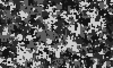 Soyut gri tonlu dijital kamuflaj deseni. Geçmişi, tekstili ya da askeri temalı tasarımları için mükemmel. Pikselleşmiş dokusu modern ve keskin bir his yaratıyor..