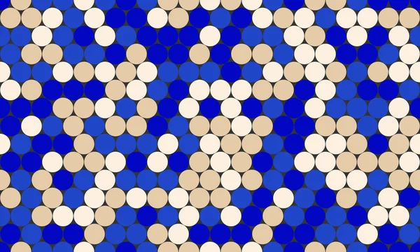 Mavi, bej ve beyaz dairelerin soyut, pürüzsüz deseni. Web sitesi geçmişi, tekstil tasarımları ve modern sunumlar için ideal. Birlik, çeşitlilik ve sofistike stili temsil eder..