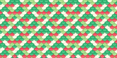 Canlı kırmızı, yeşil ve beyaz ölçekli desen. Şenlikli arka planlar, tekstil tasarımları ya da tuhaf projeler için mükemmel. Bu neşeli, tekrarlayan tasarım neşe ve kutlamaları çağrıştırıyor..