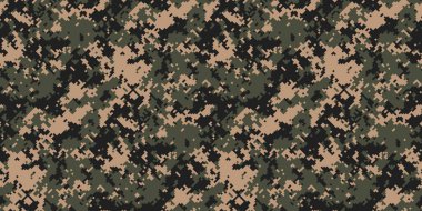 Bej, yeşil ve siyah tonlarında soyut dijital kamuflaj deseni. Askeri, taktiksel veya açık hava temalı tasarımlar için ideal nakliyat, gizleme, strateji ve koruma.