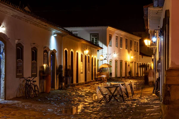 Vista Nocturna Ciudad Paraty Con Sus Antiguas Casas Estilo Colonial —  Fotos de Stock