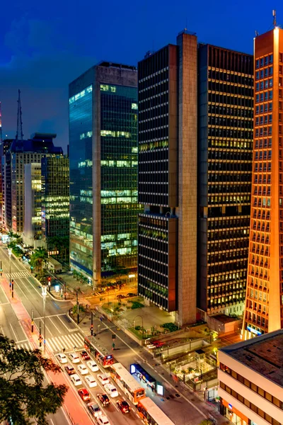 Illuminated Commercial Buildings Avenida Paulista Financial Center Sao Paulo Brazil — Stock Photo, Image