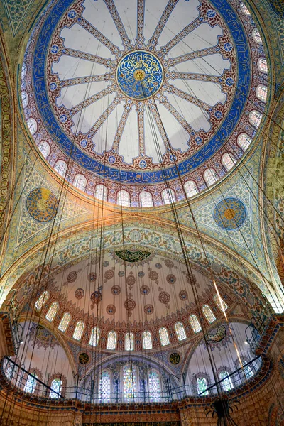 stock image Ceiling and interior of the famous Blue Mosque in Istanbul with its ancient and colorful mosaics