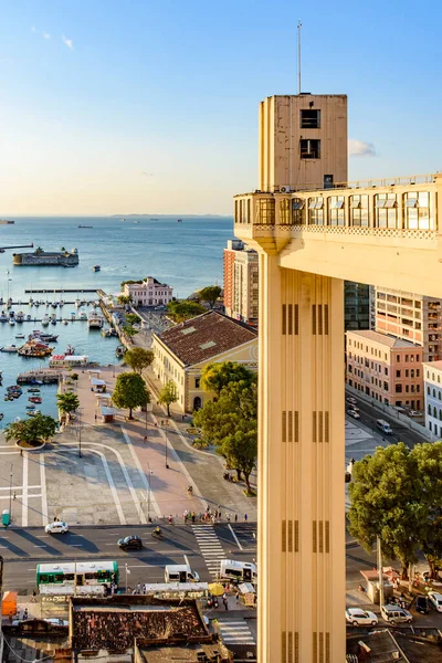 Vista Baía Todos Santos Elevador Lacerda Famosa Cidade Salvado Pôr — Fotografia de Stock