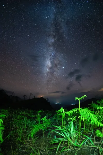 Fantastisk Vacker Natthimmel Vintergatan Galaxy Vackra Vintergatan Galax Lång Exponering — Stockfoto