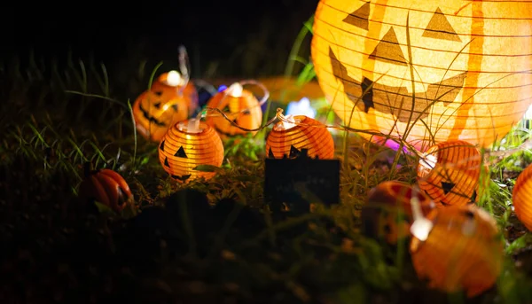 Lentera Jack Kepala Labu Halloween Taman — Stok Foto