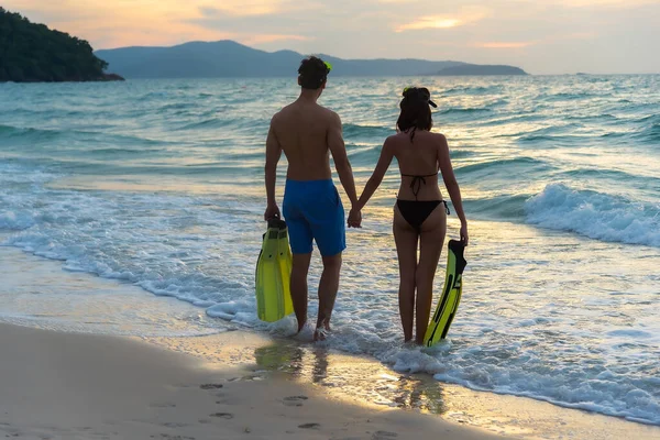 Couple Lover Enjoy Beach Fin Flipper Diver Sea Anniversary Cebrabrate — Stock Photo, Image
