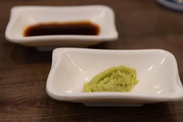 Wasabi Con Piatto Salsa Soia — Foto Stock