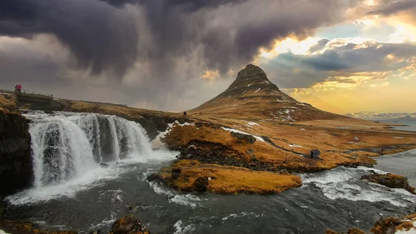 Amazing Mountain Waterfall Kirkjufell Icelan — Stock Photo, Image