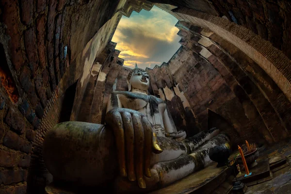 Изображение Сидящего Будды Храме Ват Чум Сукхотай Исторический Пар — стоковое фото