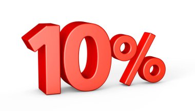 % 10 indirim, indirim. Beyazda izole edilmiş. 3d oluşturma