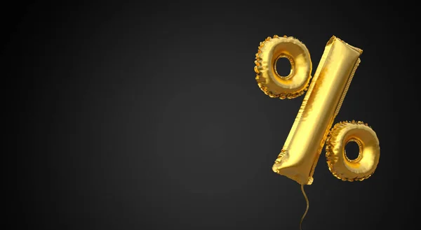 Μαύρη Παρασκευή. Χρυσό μπαλόνι σύμβολο του% σε μαύρο. Αντιγραφή χώρου για κείμενο. 3D απόδοση — Φωτογραφία Αρχείου