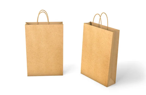 Χαρτοσακούλα Mockup Craft. Τσάντα αγορών με χάρτινη χειρολαβή που απομονώνεται σε λευκό χρώμα. 3d απόδοση — Φωτογραφία Αρχείου