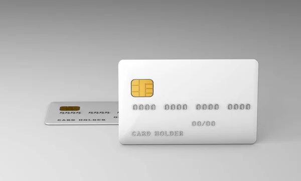 Tarjeta de crédito maqueta sobre fondo gris. 3d renderizar — Foto de Stock