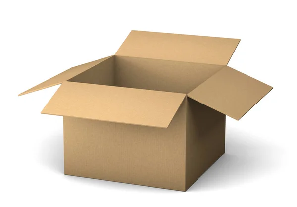 Open cardboard box for delivery. isolated on white background. 3d render — Stock Photo, Image