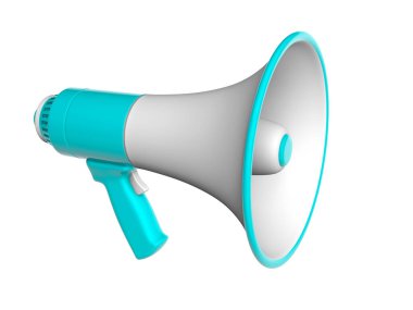 Yeşil megafon hoparlörü. kırpma yolu ile beyaz arkaplanda izole. 3d hazırlayıcı