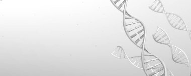 Gri arka planda DNA sarmalları var. Uzayı metin için kopyala. 3d hazırlayıcı