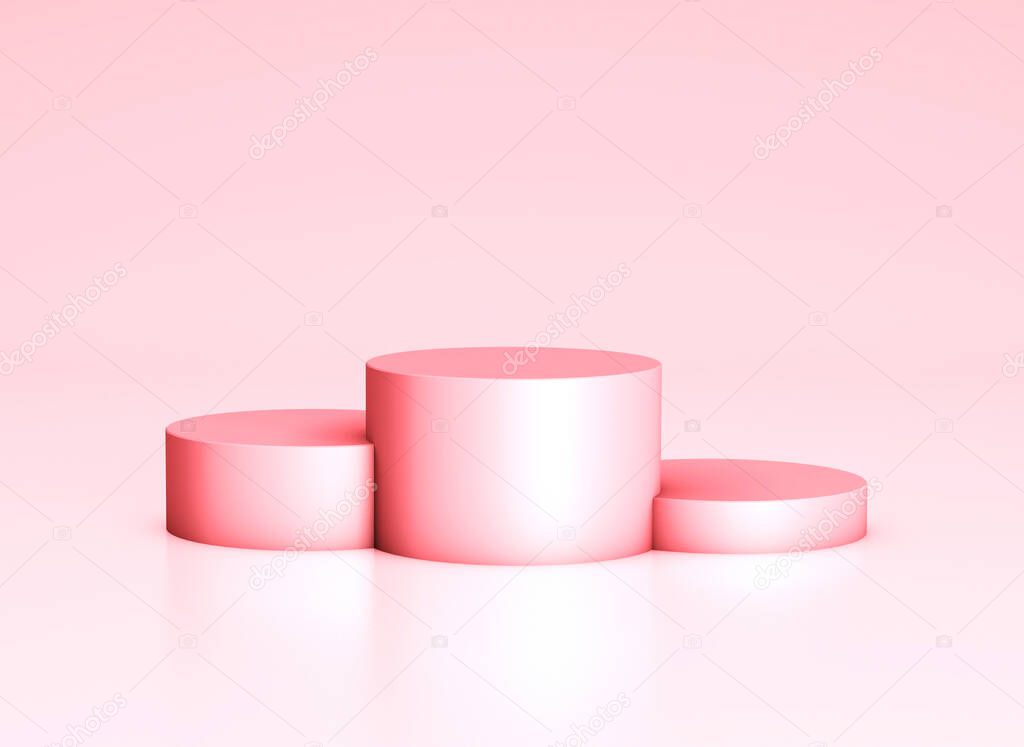 Empty podium, product shelf template. Pink top hats podium and background. 3d render