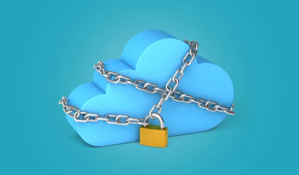 Veilige opslag van persoonsgegevens in de cloud. Ketting en hangslot op een groene achtergrond. 3d renderen — Stockfoto