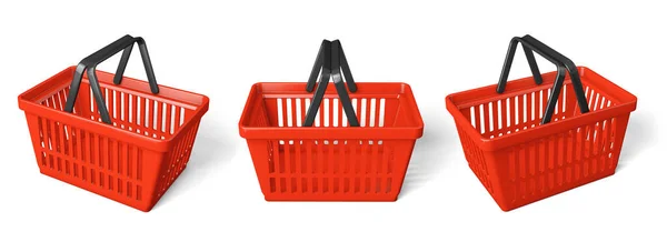 Set red shopping basket. isolated on white background. 3d render — Stock Photo, Image