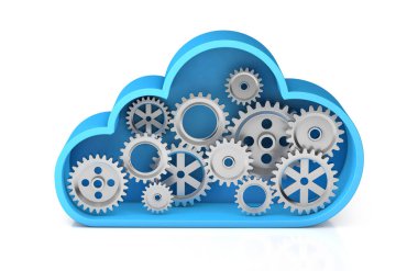 Vitesli bulut deposu. Sunucuda teknik işler. Beyaz arka planda izole edilmiş. 3d hazırlayıcı