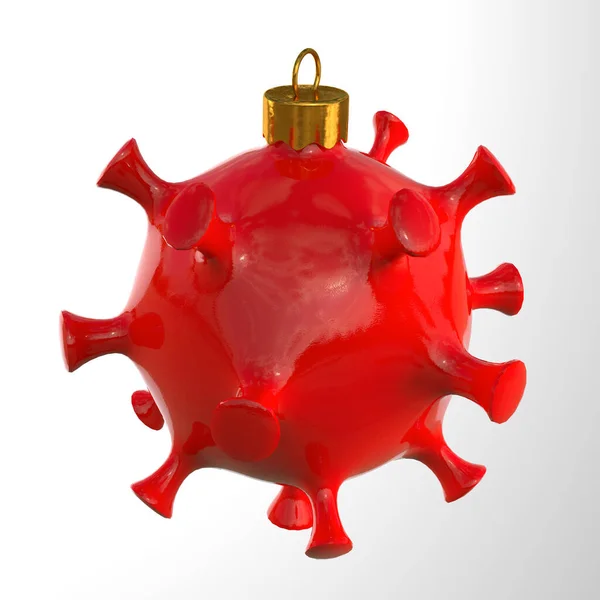 Christmas toy in the form of a virus. Coronavirus. isolated on white background. 3d render — Stock Photo, Image