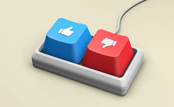 Keyboard with like and dislike buttons. 3d render