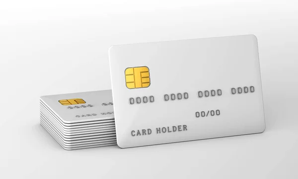 Tarjeta de crédito maqueta sobre fondo gris. 3d renderizar — Foto de Stock