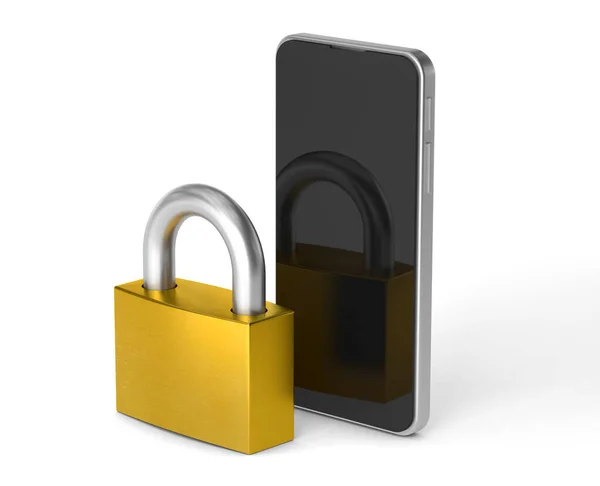 锁起来的电话电话和锁。个人资料保障概念。在白色背景上与剪切路径隔离。3D渲染 — 图库照片