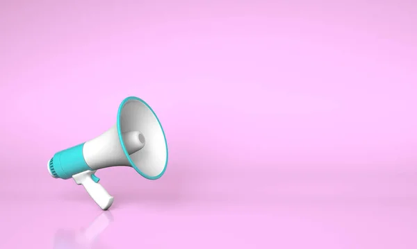 Alto-falante megafone verde em um fundo rosa. Copiar espaço para texto. Renderização 3d — Fotografia de Stock