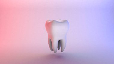 Kırmızı ve mavi arka planda beyaz diş. 3d hazırlayıcı