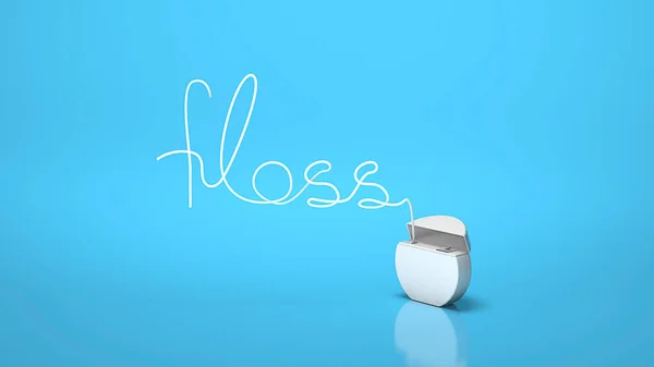 Fio dental na forma da palavra FLOSS em um fundo azul. Renderização 3d — Fotografia de Stock