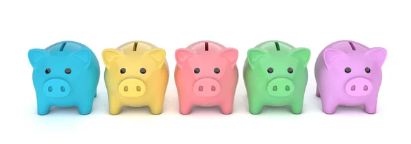 Colored piggy banks. Piggy banks for different needs. isolated on white background. 3d render — Stock Photo, Image