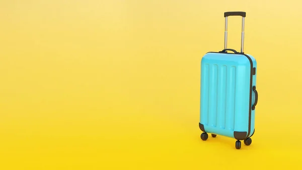 Blue suitcase on a yellow background. Copy space for text. 3d render — Stock Photo, Image