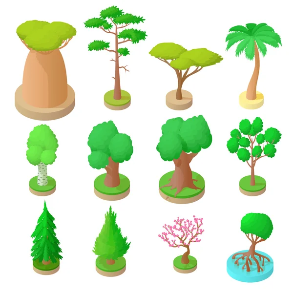 Zestaw 12 drzew w 3d izometryczny styl. — Wektor stockowy