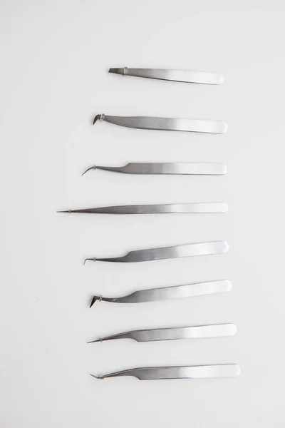 Herramientas Para Extensión Pestañas Diseño Cejas Pinzas Cosméticas Color Plata — Foto de Stock