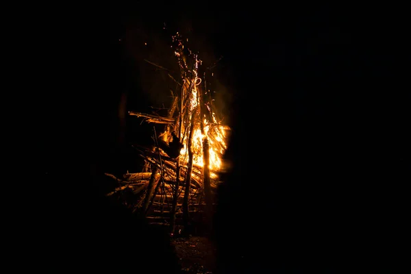 Bright Bonfire Wood Tourist Camp — Stock Photo, Image
