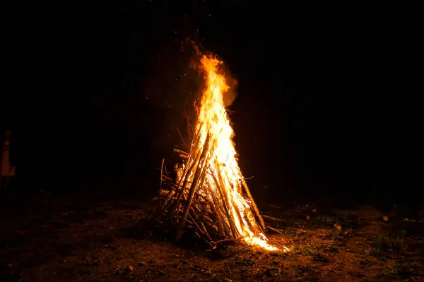 Bright Bonfire Wood Tourist Camp — Stock Photo, Image